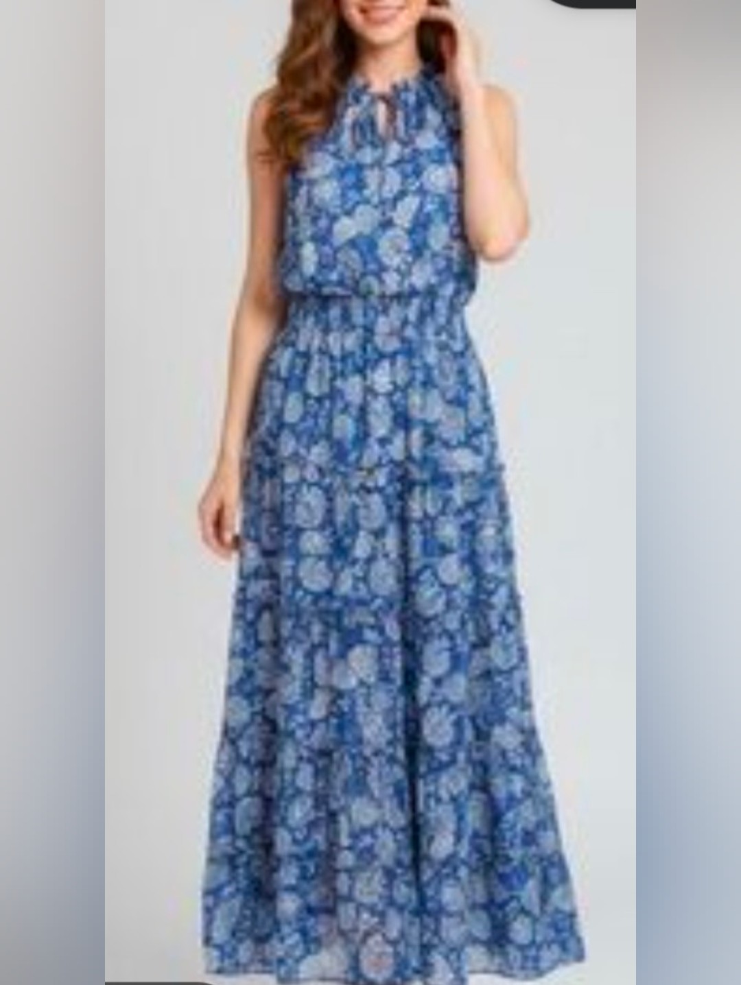 Msk Blue Floral Tiered Maxi Dress Sz M Nwt